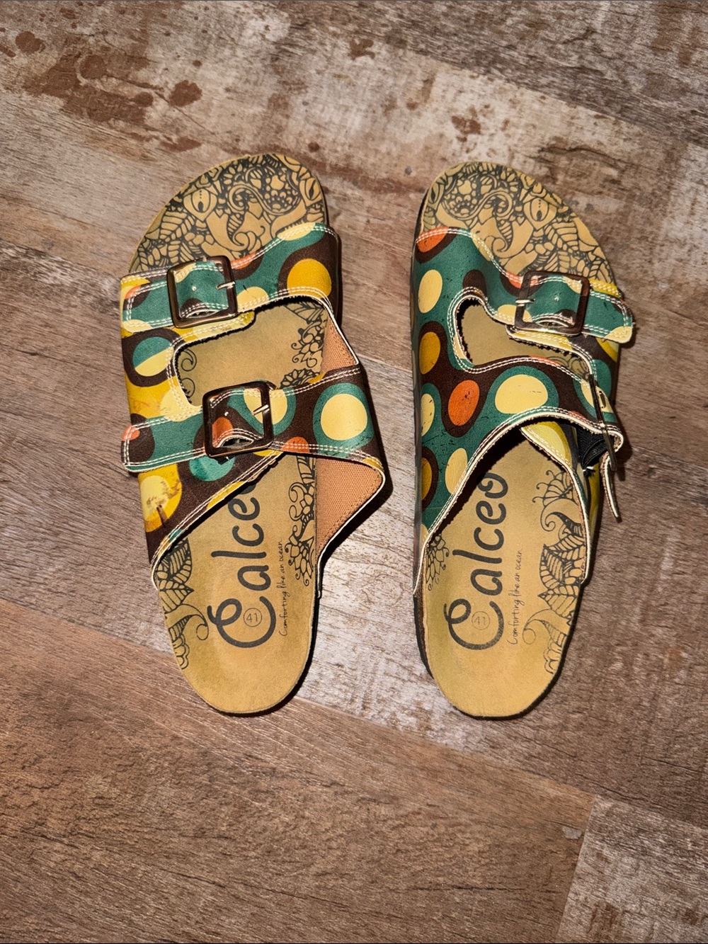 Calceo Women's Multicolor Polka Dot Buckle Sandals